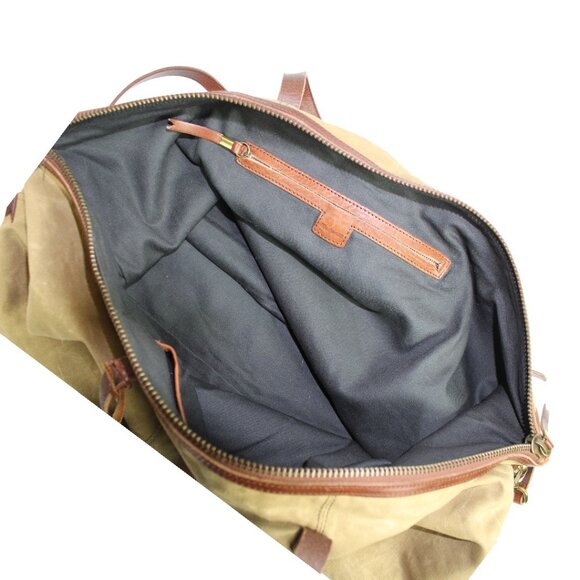 Madewell Transporter Khaki Green Canvas Brown leather Accent Duffle Weekender - Picture 6 of 9